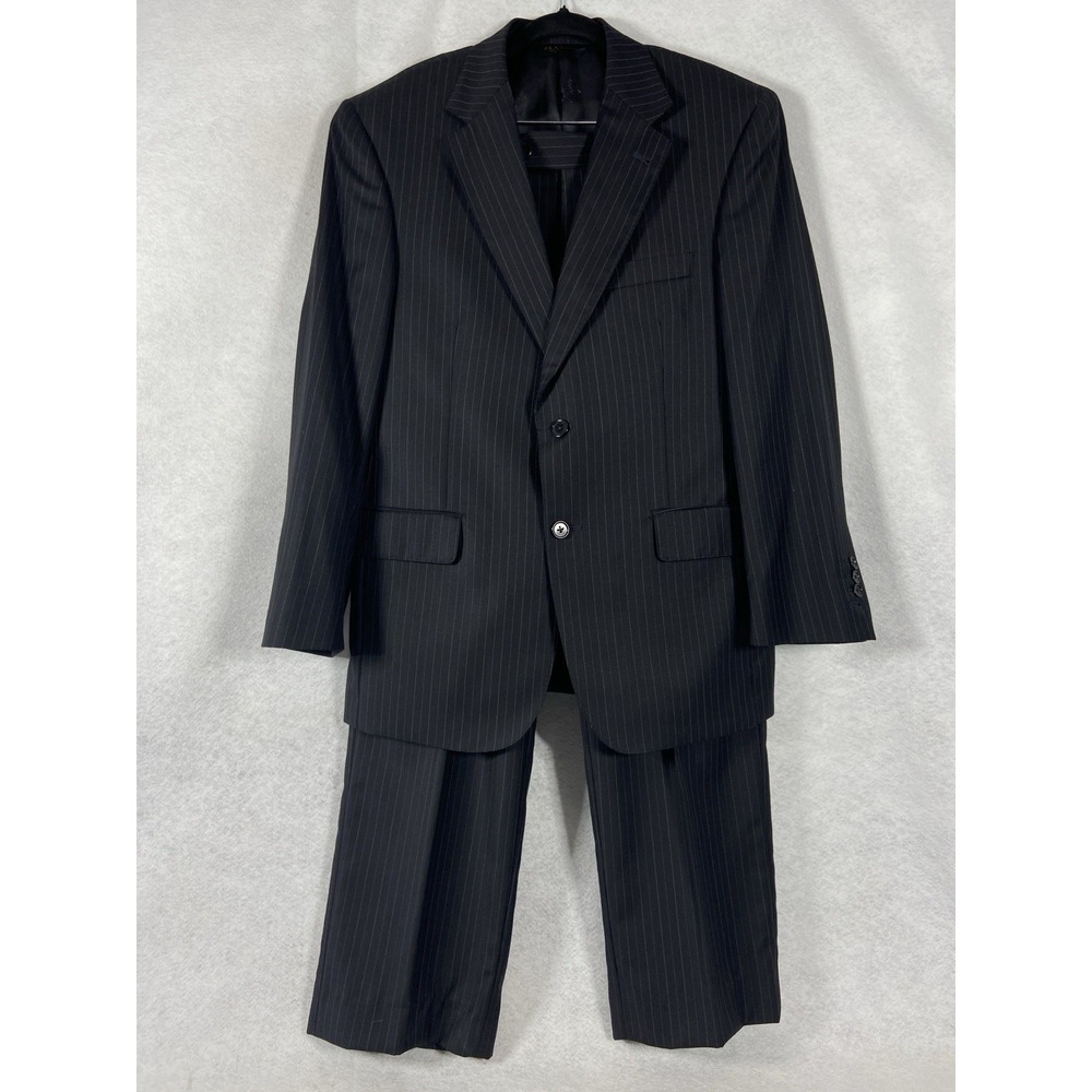 Jos A Bank 2PC Pant Suit 40S Black Gordon Signature Gold 100% Wool Striped EUC